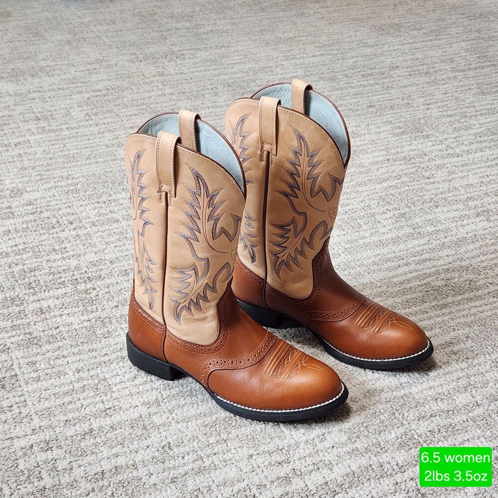 Ariat Women's Heritage Stockman Cowgirl Boots brown blue size 6.5 Style 29402
